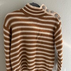 J Crew - cream and brown bejeweled crewneck sweater